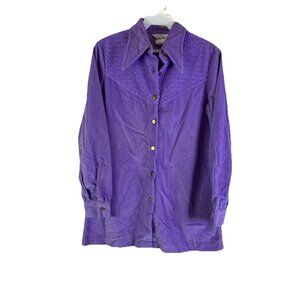 Vintage 70s Cracker Barrel Dagger Pointed Collar Velour Button Shirt Womens Larg
